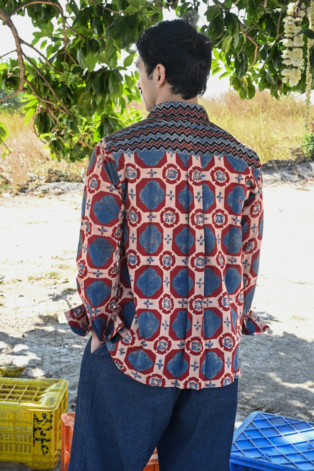 Blue brick ajrakh shirt