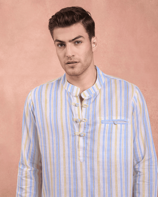 White and Blue stripe Kurta Shirt