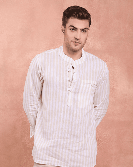 White and Beige Stripe Kurta Shirt