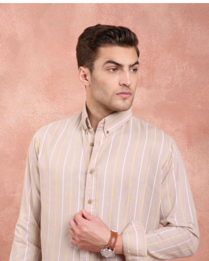 Beige Stripe Linen Shirt