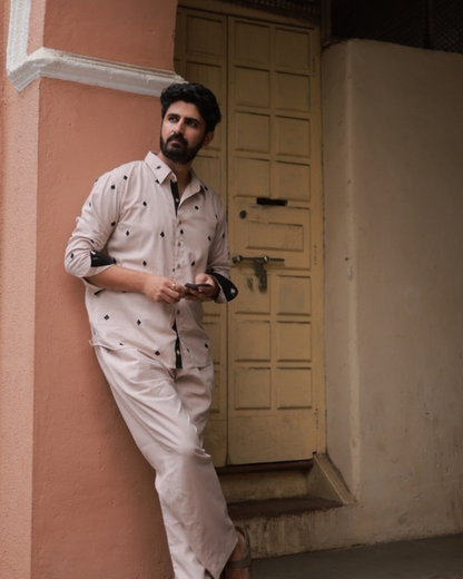 Clubs & Spades-Beige Shirt