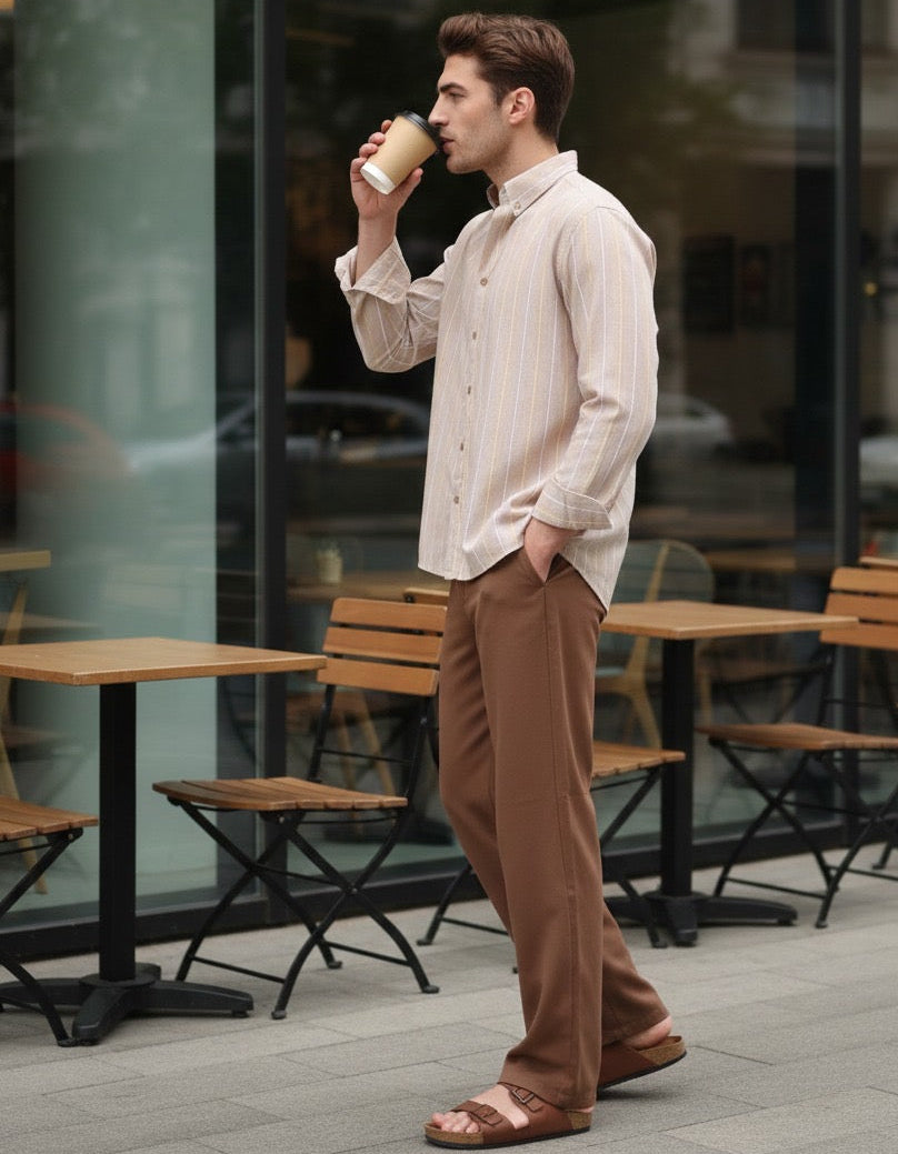 Beige Stripe Linen Shirt