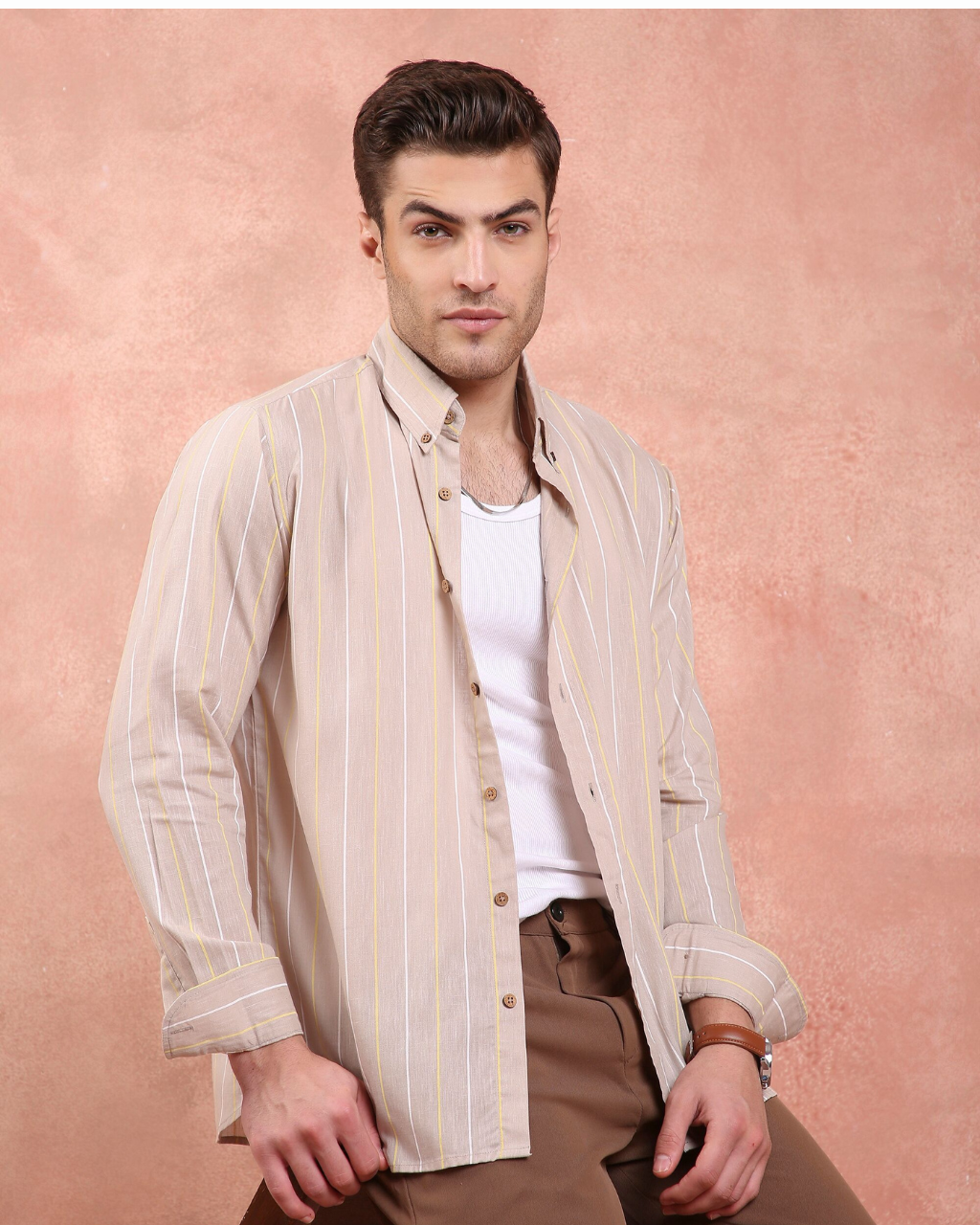 Beige Stripe Linen Shirt