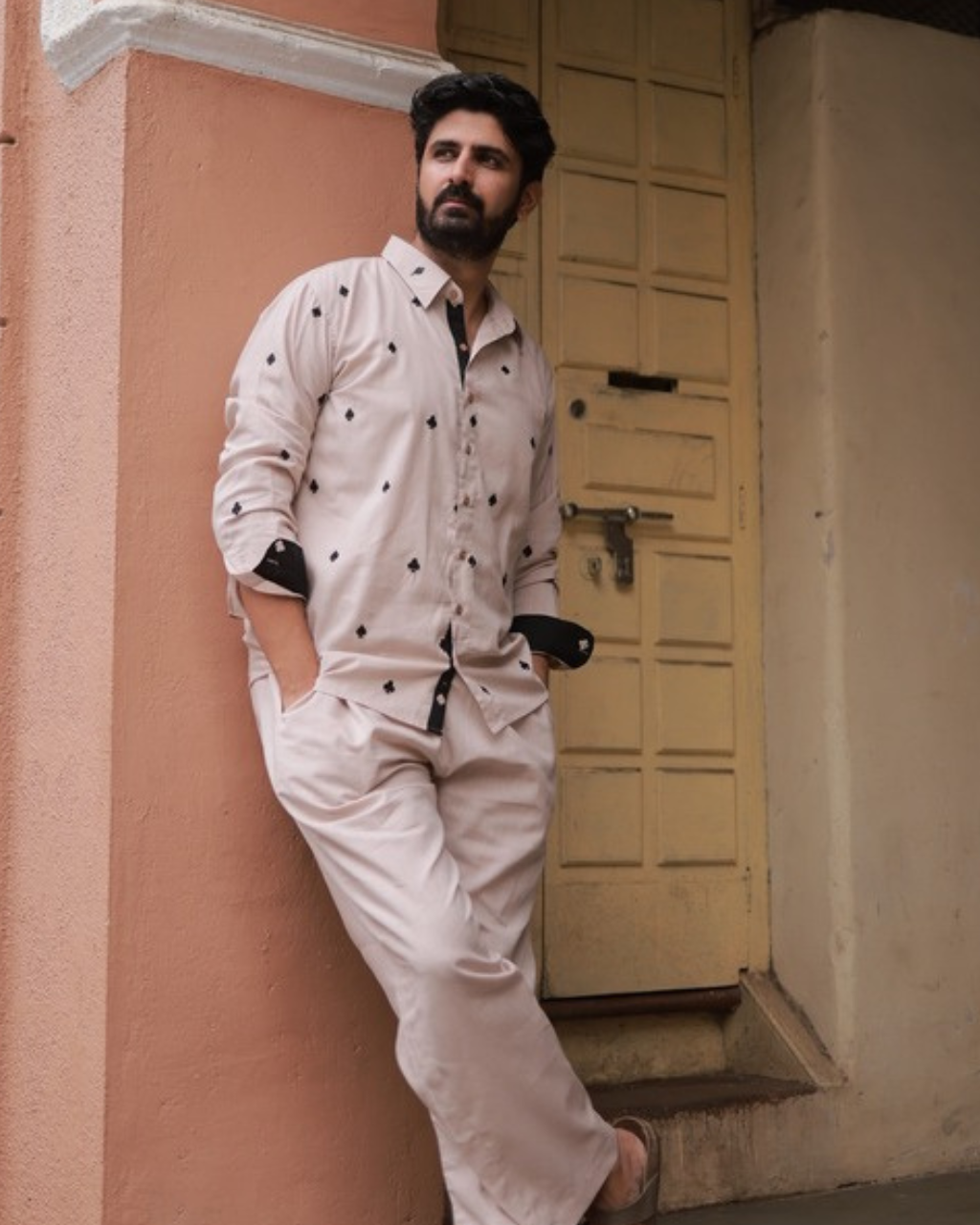 Clubs & Spades-Beige Shirt