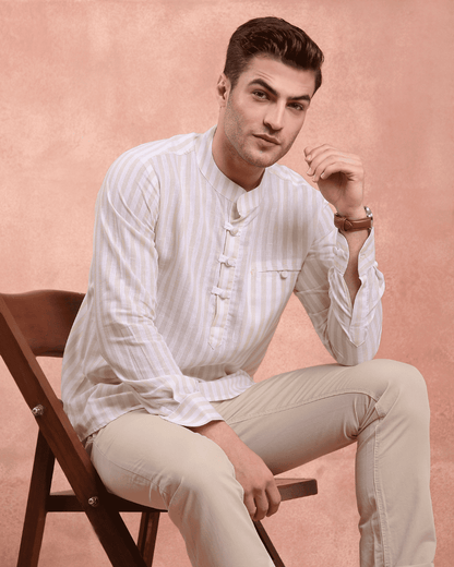 White and Beige Stripe Kurta Shirt
