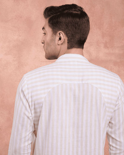 White and Beige Stripe Kurta Shirt