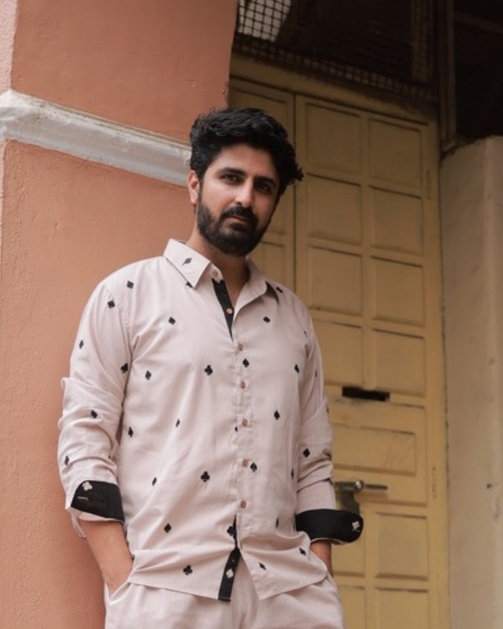 Clubs & Spades-Beige Shirt