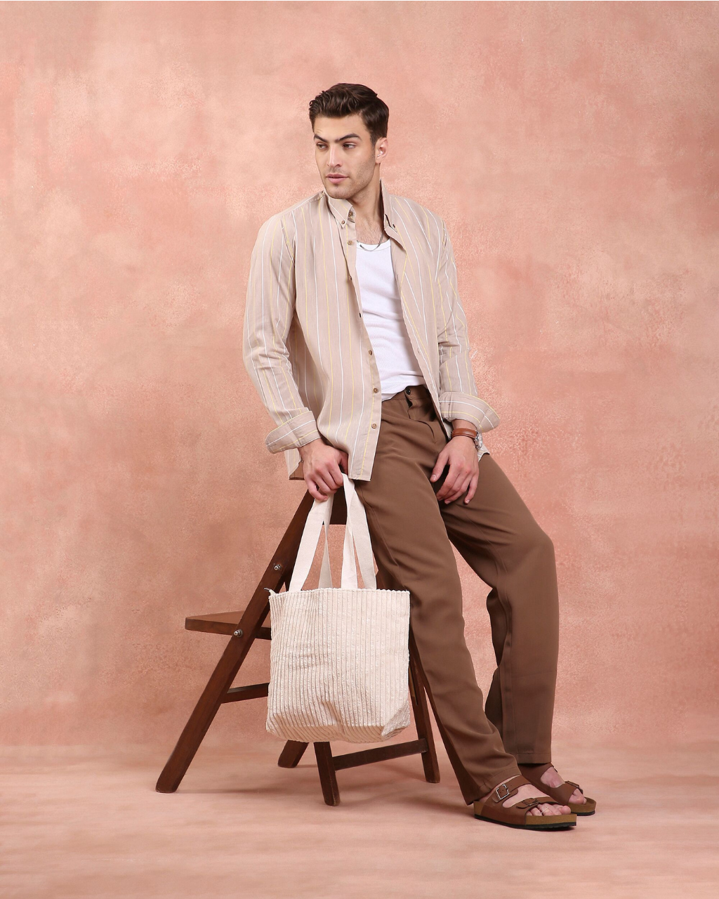 Beige Stripe Linen Shirt