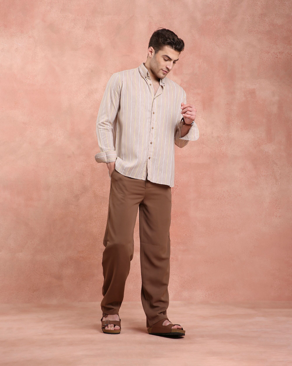 Beige Stripe Linen Shirt