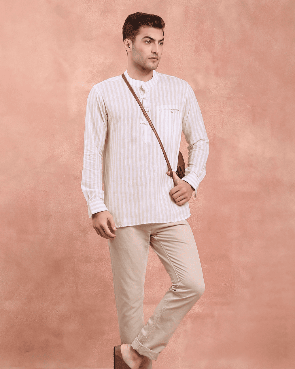 White and Beige Stripe Kurta Shirt