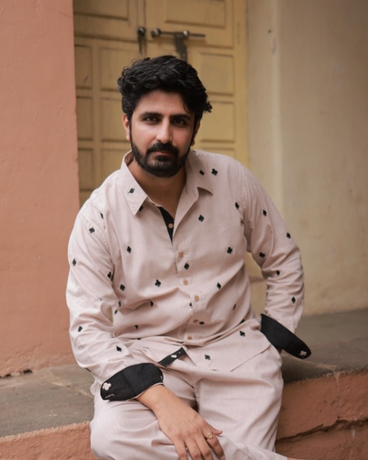 Clubs & Spades-Beige Shirt