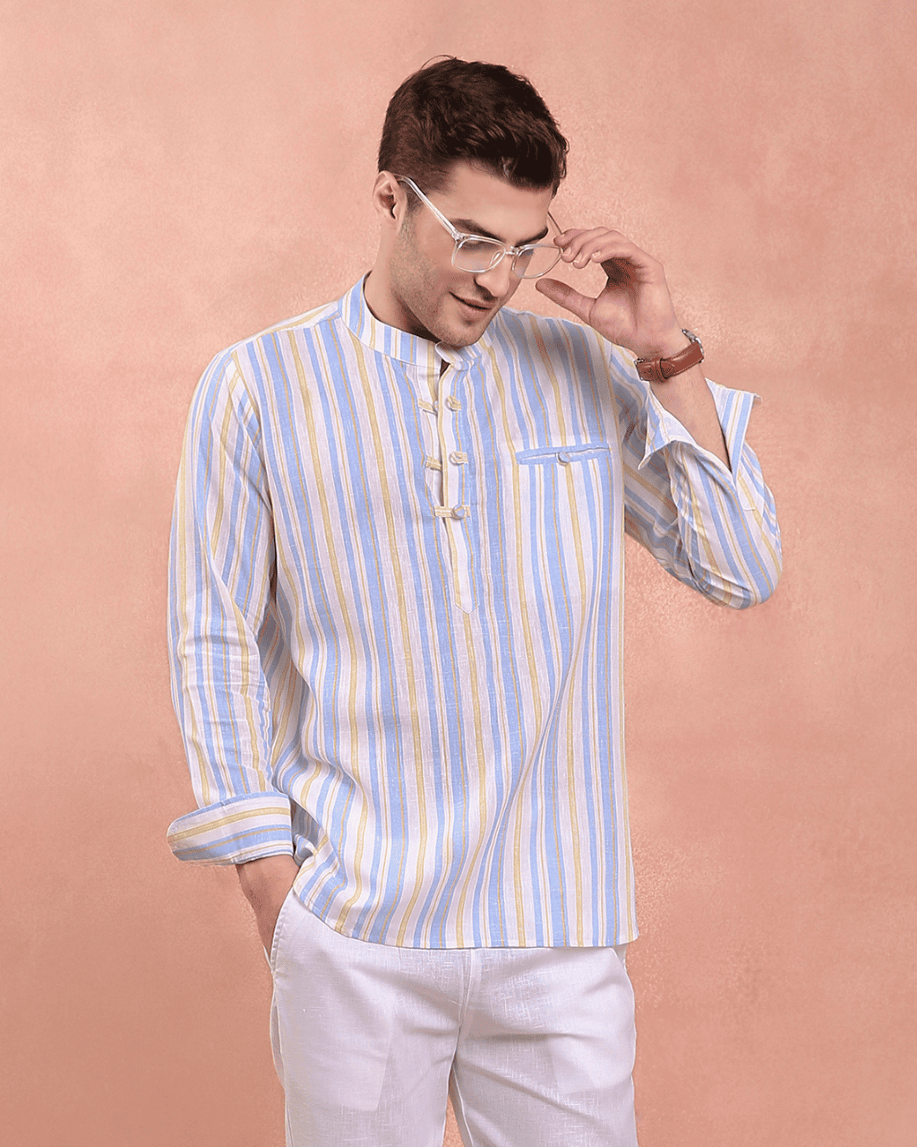 White and Blue stripe Kurta Shirt
