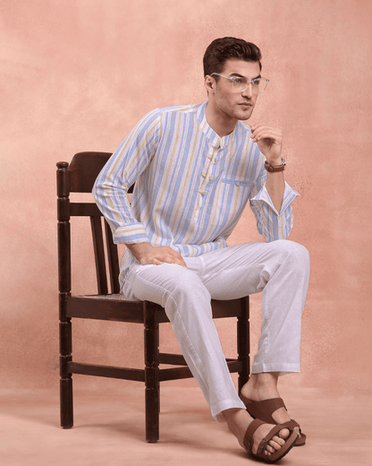 White and Blue stripe Kurta Shirt
