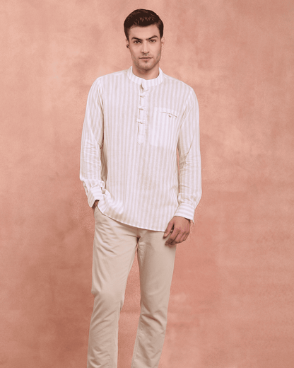 White and Beige Stripe Kurta Shirt