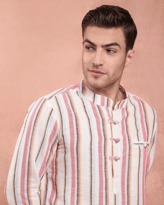 White and Red stripe Kurta Shirt