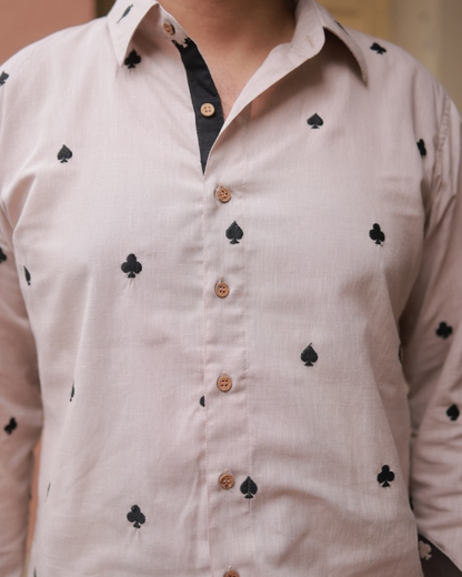 Clubs & Spades-Beige Shirt