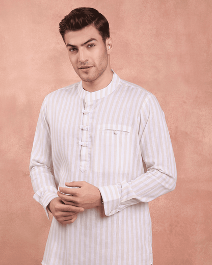 White and Beige Stripe Kurta Shirt