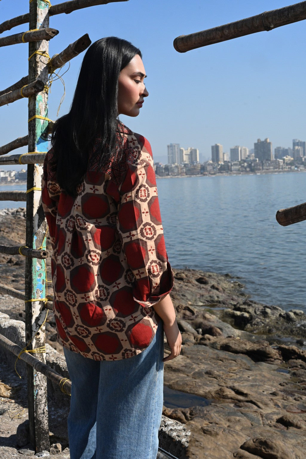 Red brick Ajrakh shirt - ov