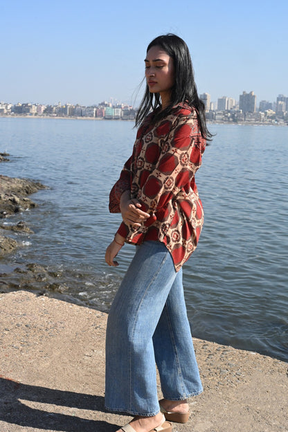 Red brick Ajrakh shirt - ov