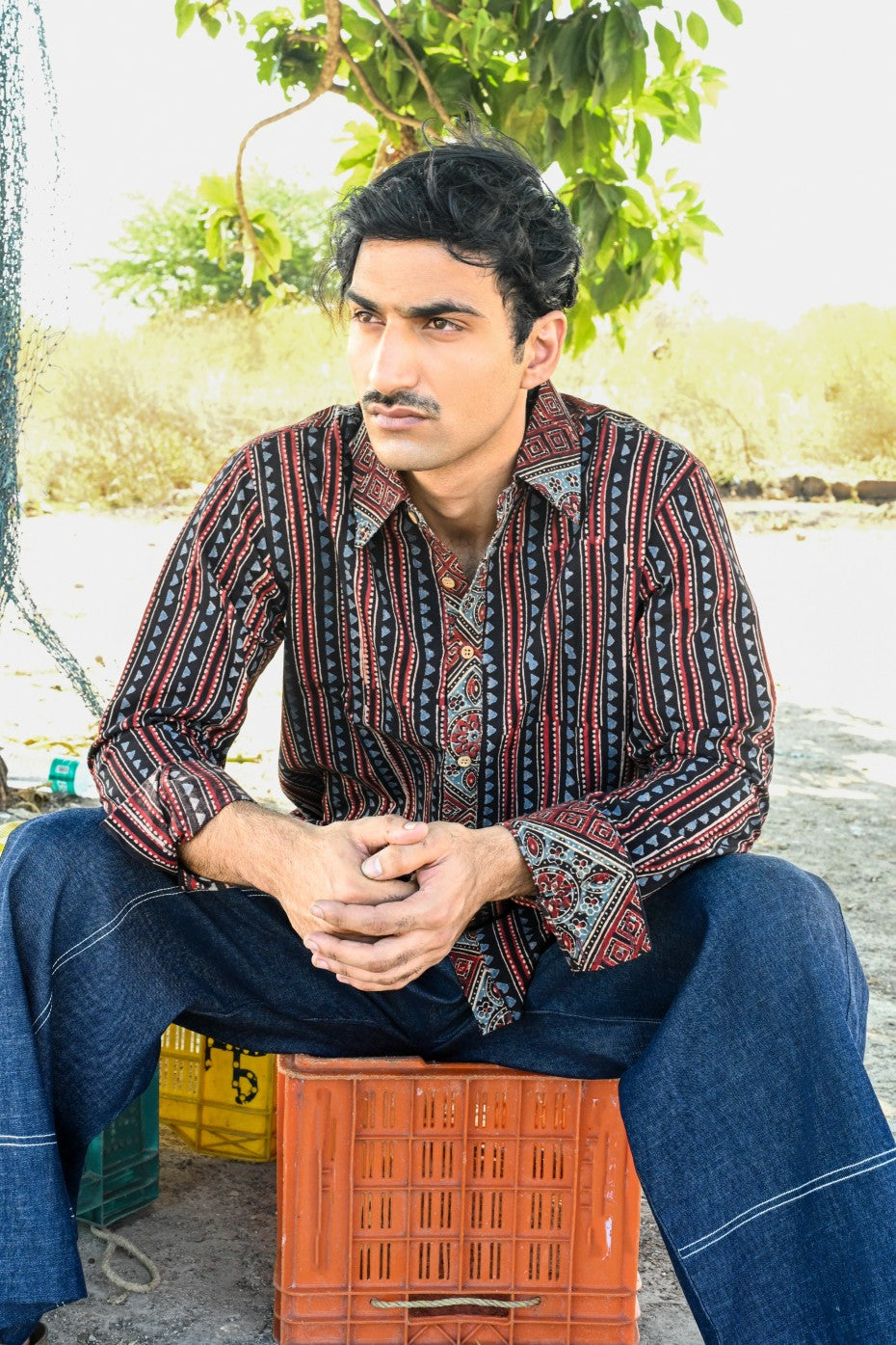 Trikona ajrakh shirt