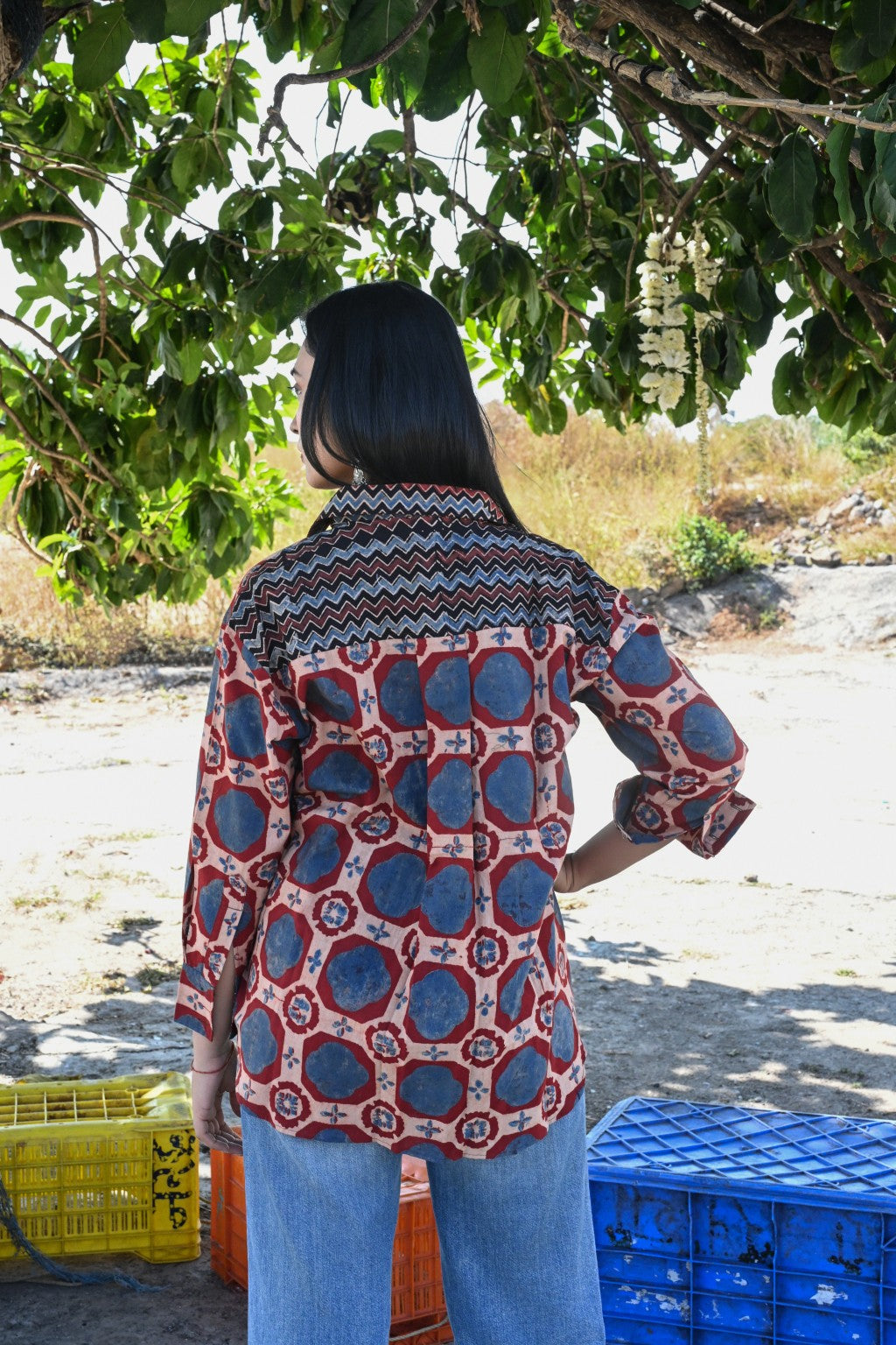 Blue brick ajrakh shirt - Ov