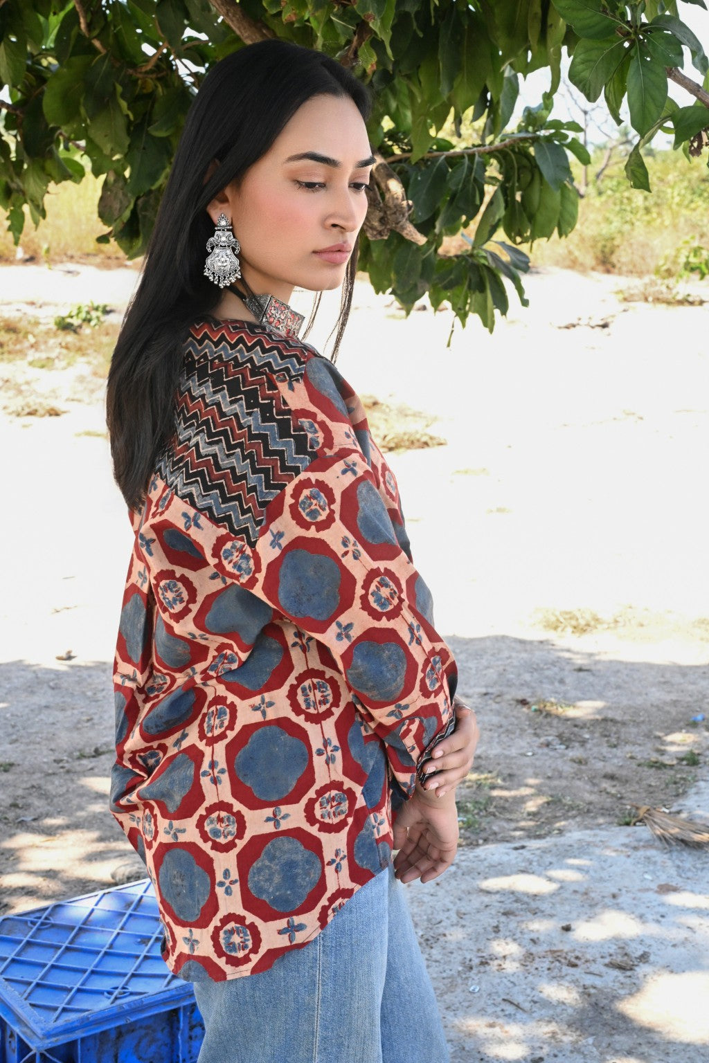 Blue brick ajrakh shirt - Ov