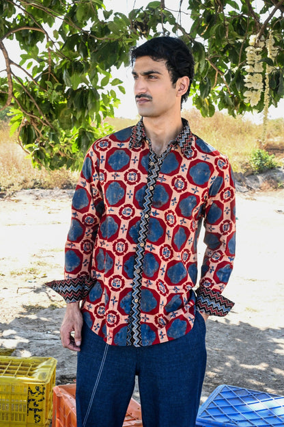 Blue brick ajrakh shirt