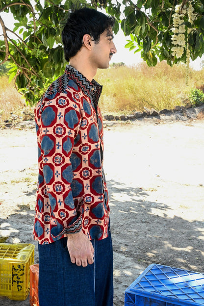 Blue brick ajrakh shirt