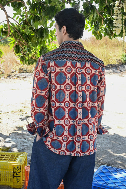 Blue brick ajrakh shirt