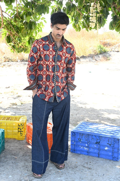 Blue brick ajrakh shirt