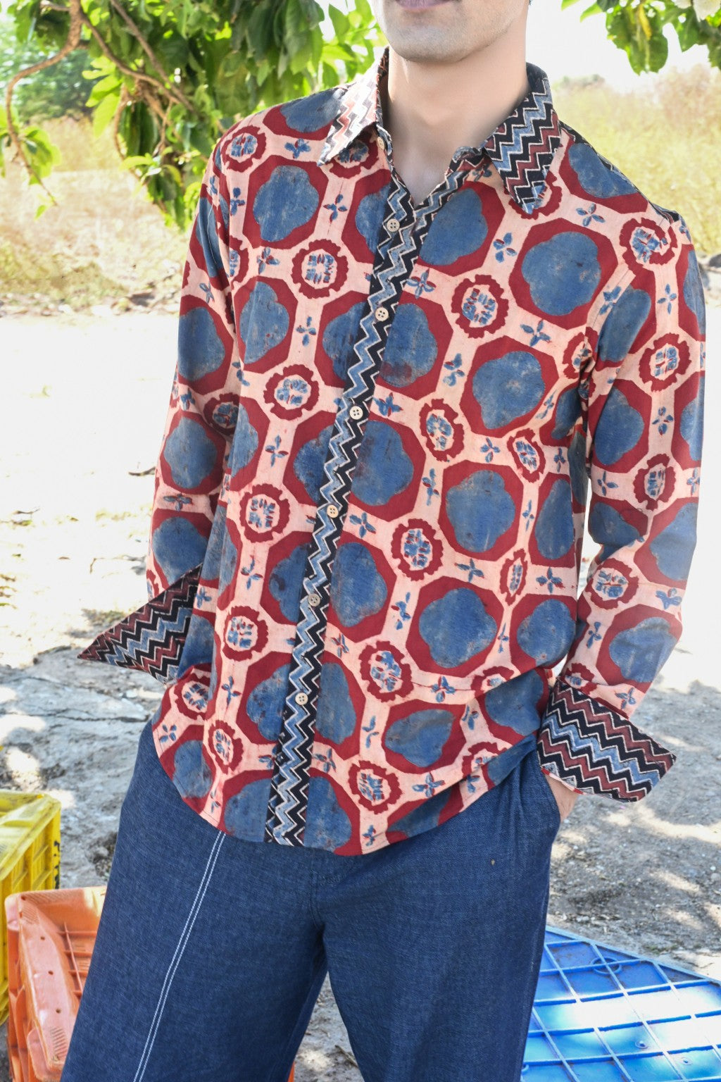 Blue brick ajrakh shirt