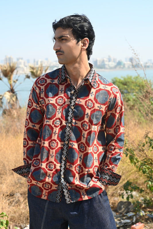 Blue brick ajrakh shirt