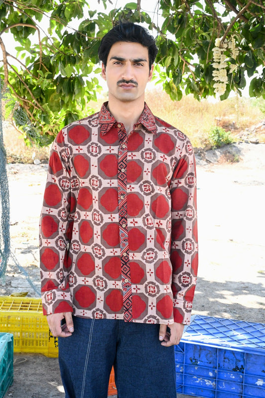 Red brick ajrakh shirt