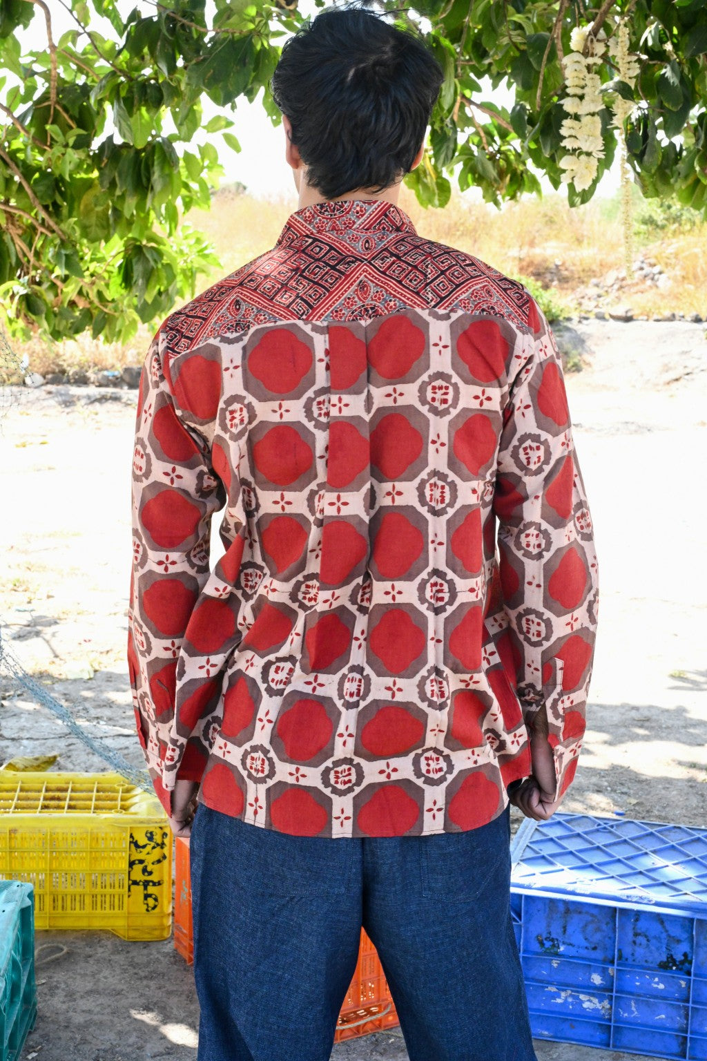 Red brick ajrakh shirt