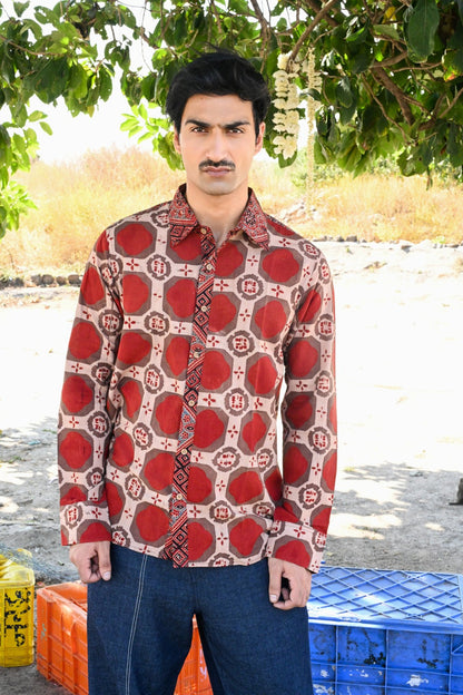 Red brick ajrakh shirt