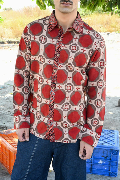 Red brick ajrakh shirt
