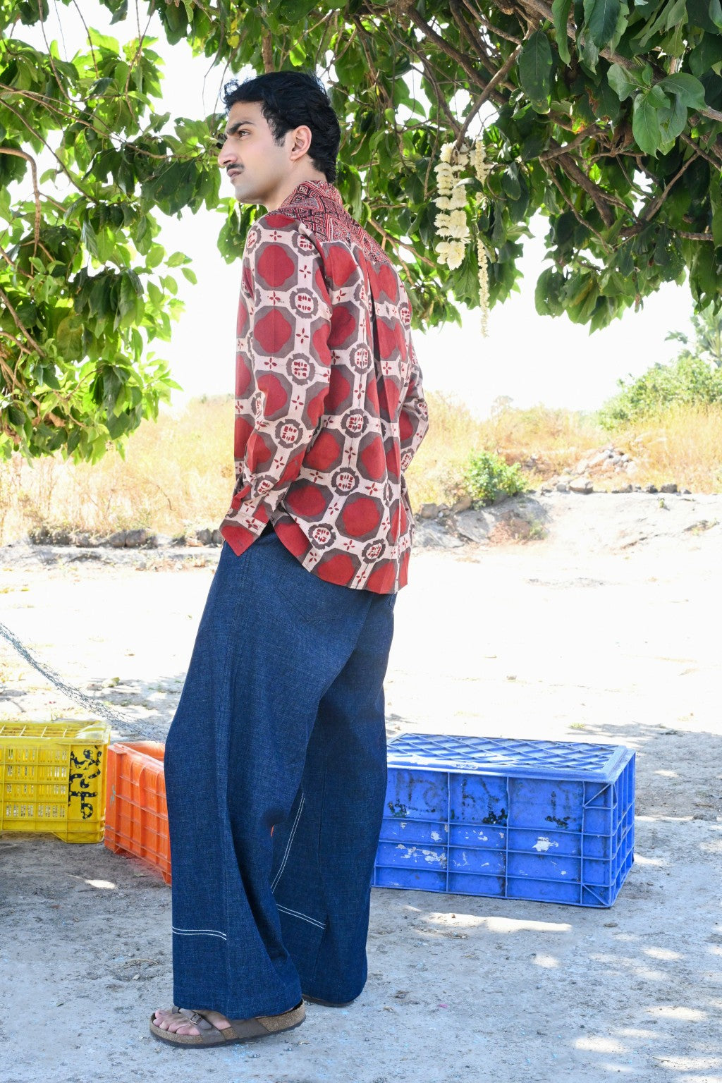 Red brick ajrakh shirt