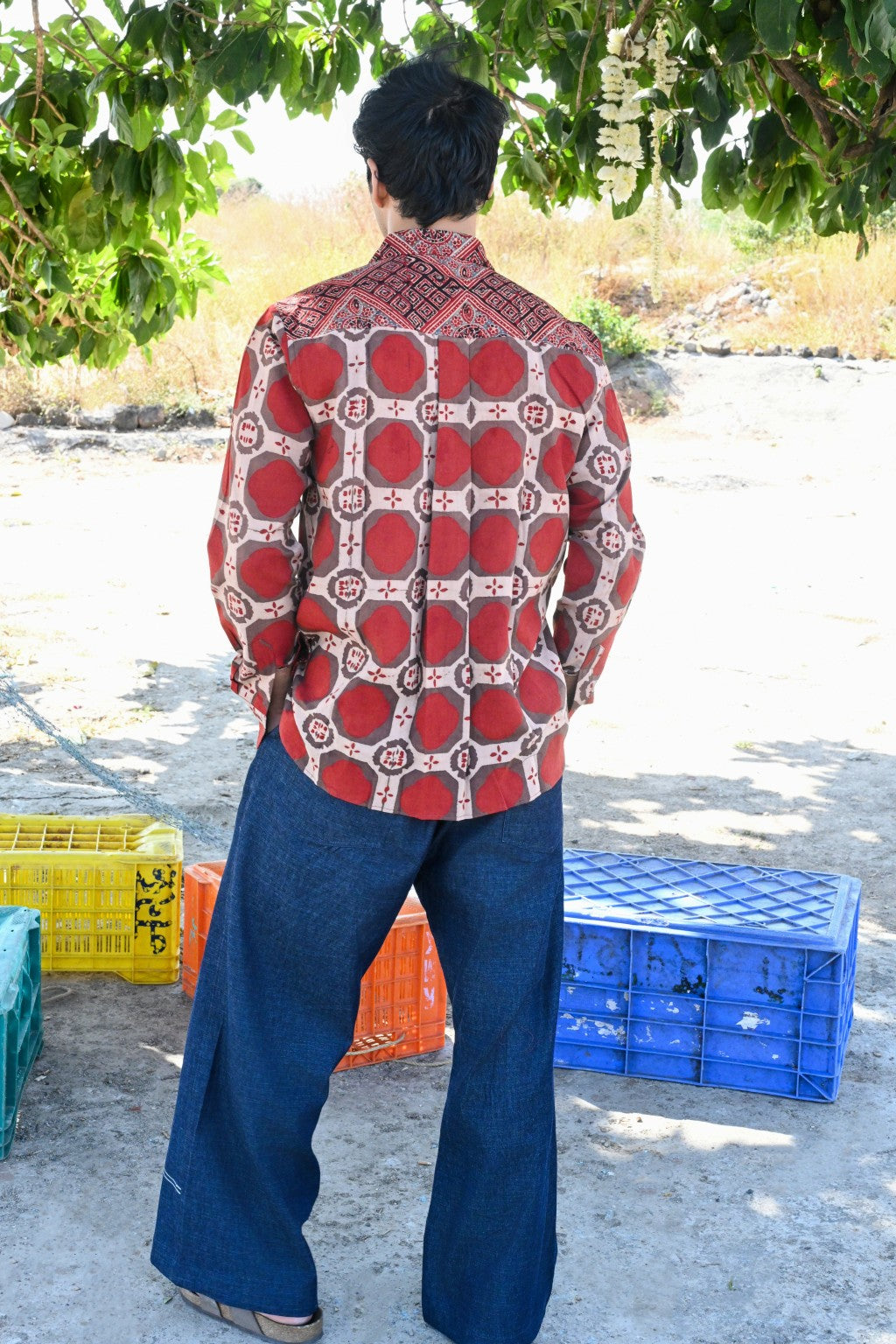 Red brick ajrakh shirt
