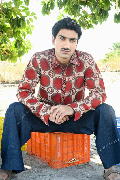Red brick ajrakh shirt