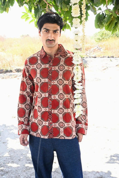 Red brick ajrakh shirt