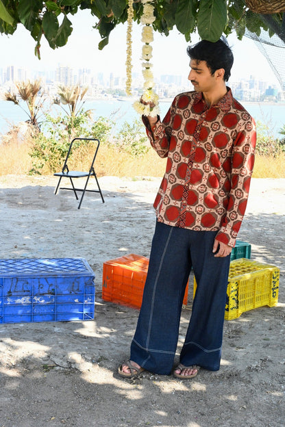 Red brick ajrakh shirt