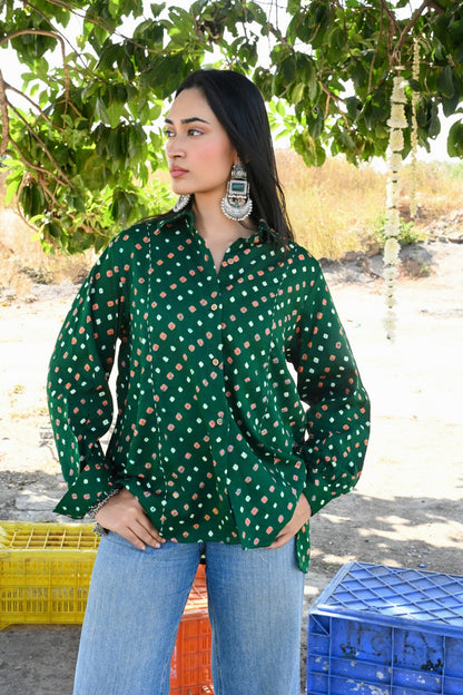 Forest green bandhani shirt