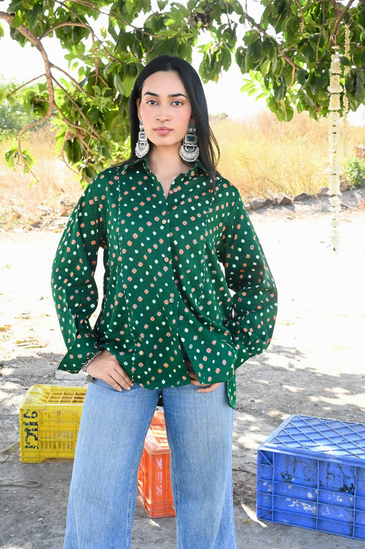 Forest green bandhani shirt