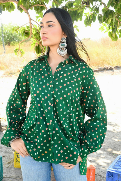Forest green bandhani shirt