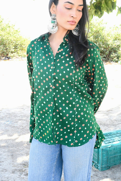 Forest green bandhani shirt