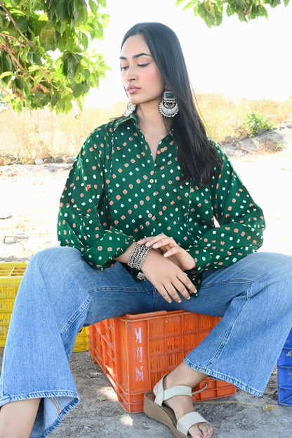 Forest green bandhani shirt