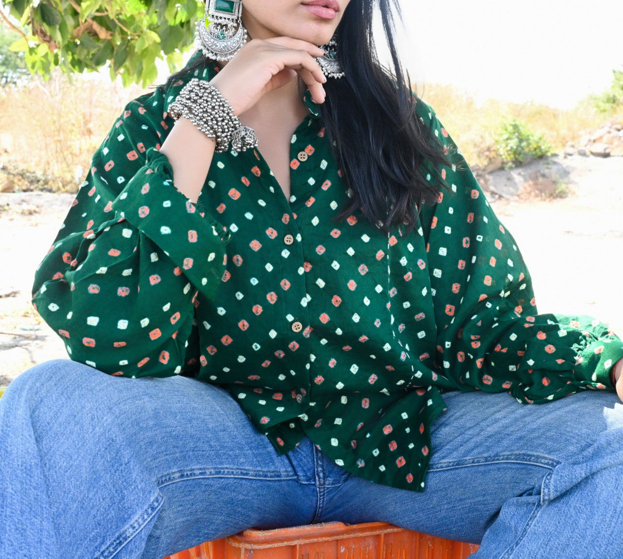 Forest green bandhani shirt