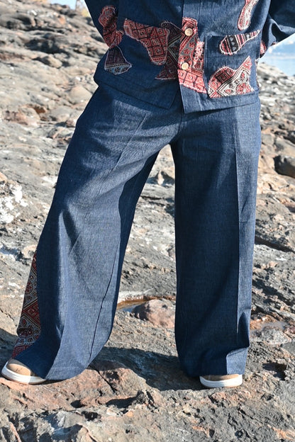 Denim Ajrakh Pants