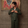 Olive top stitch shirt