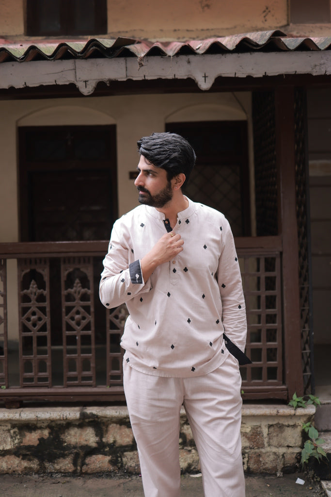 Clubs & Spades-Beige Short Kurta